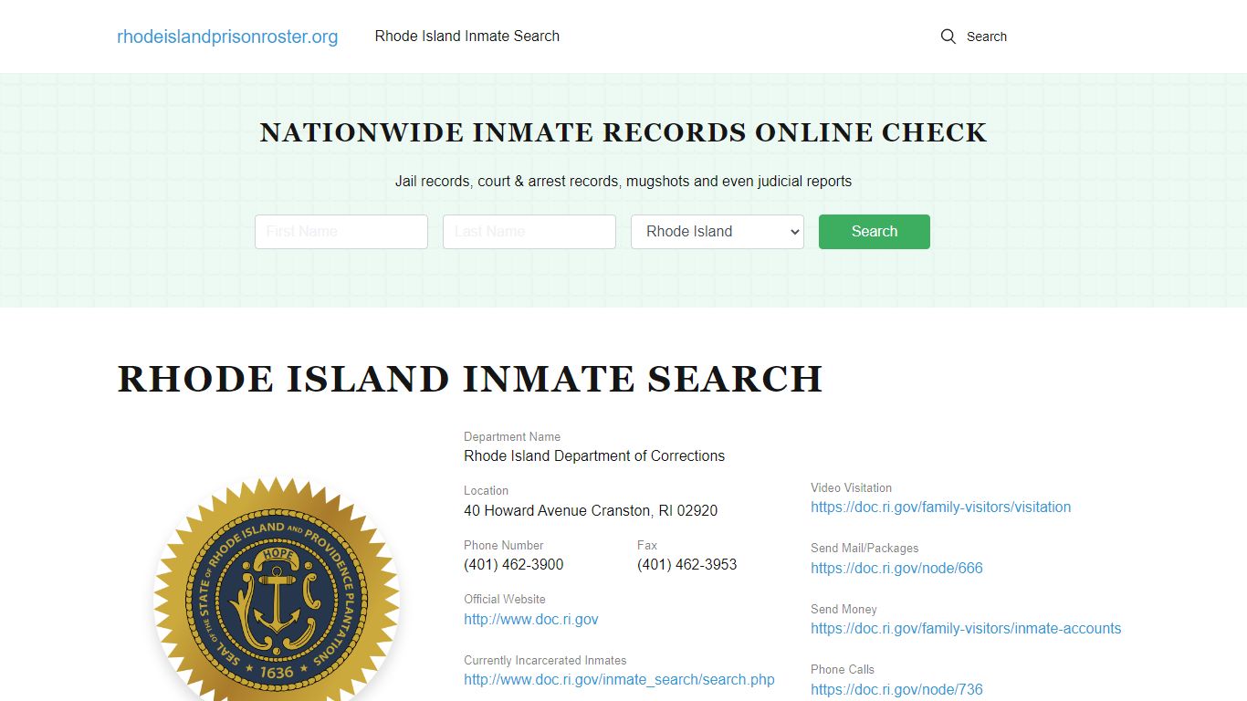 Rhode Island Inmate Search - RI DOC Offenders Lookup